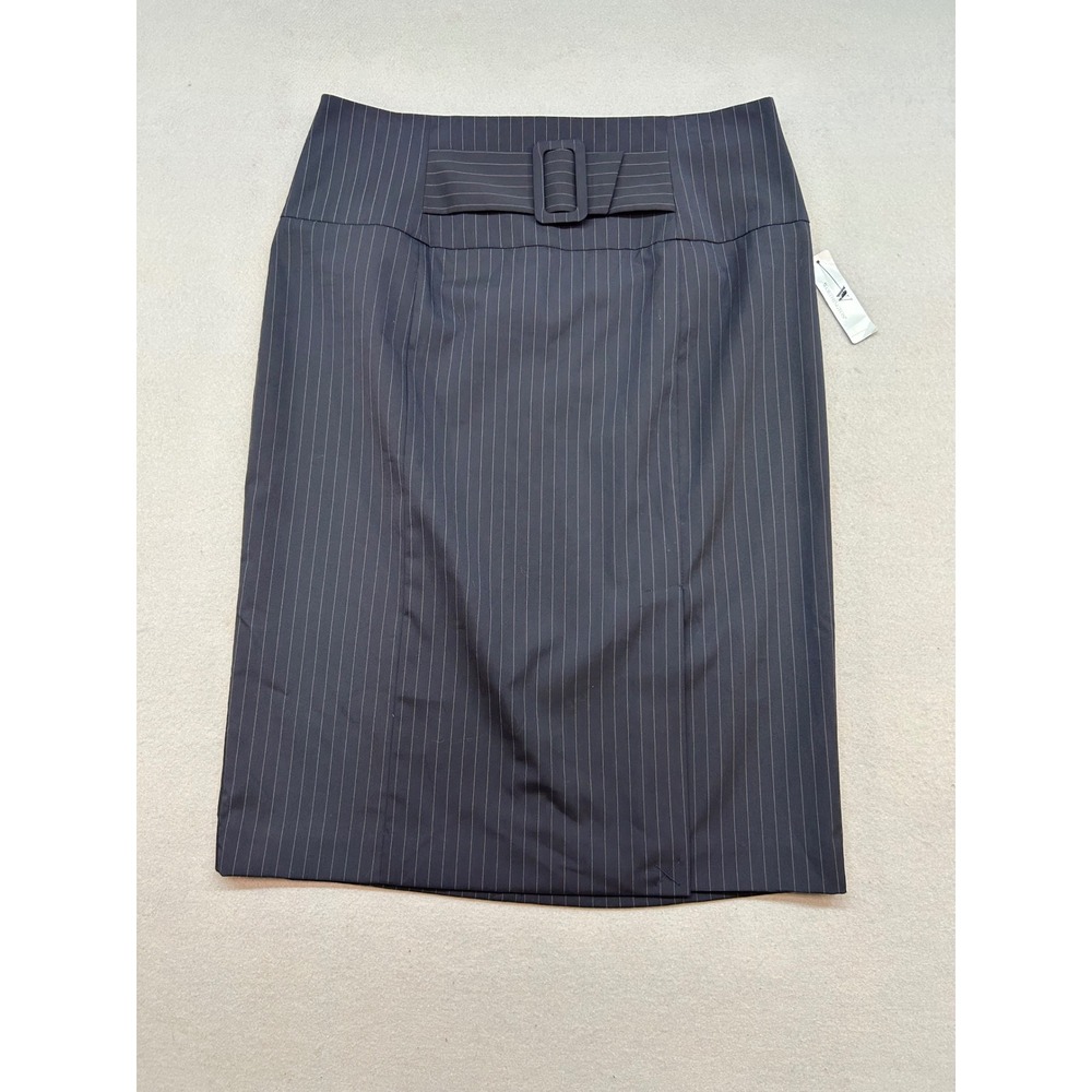 NWT Worthington Navy Pinstripe Pencil Skirt Buckle Waist Career Wear Size 14